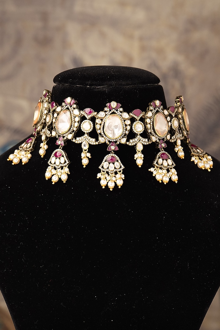 Gold Finish Choker Necklace In Sterling Silver by Varq Jewels at Pernia's Pop Up Shop