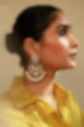 Gold Plated Floral Stone & Pearl Meenakari Chandbali Earrings In Sterling Silver by Varq Jewels at Pernia's Pop Up Shop