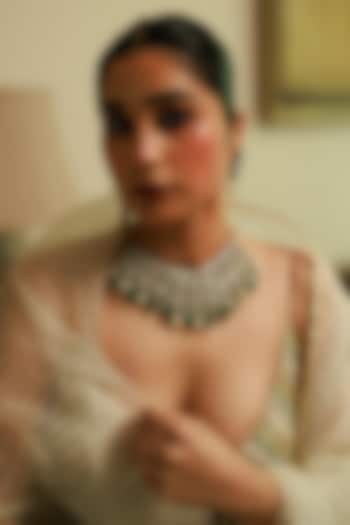 Gold Plated Kundan Polki & Green Stone Choker Necklace Set In Sterling Silver by Varq Jewels at Pernia's Pop Up Shop