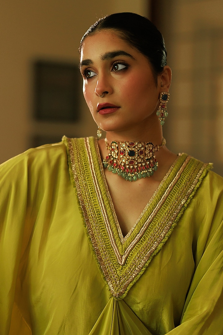 Gold Plated Kundan Polki & Ruby Choker Necklace Set In Sterling Silver by Varq Jewels at Pernia's Pop Up Shop