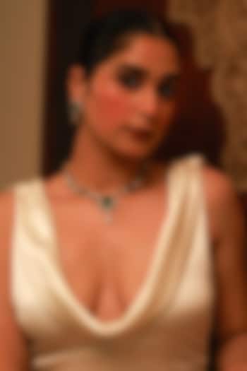 Gold Plated Moissanite Polki & Emerald Necklace Set In Sterling Silver by Varq Jewels at Pernia's Pop Up Shop