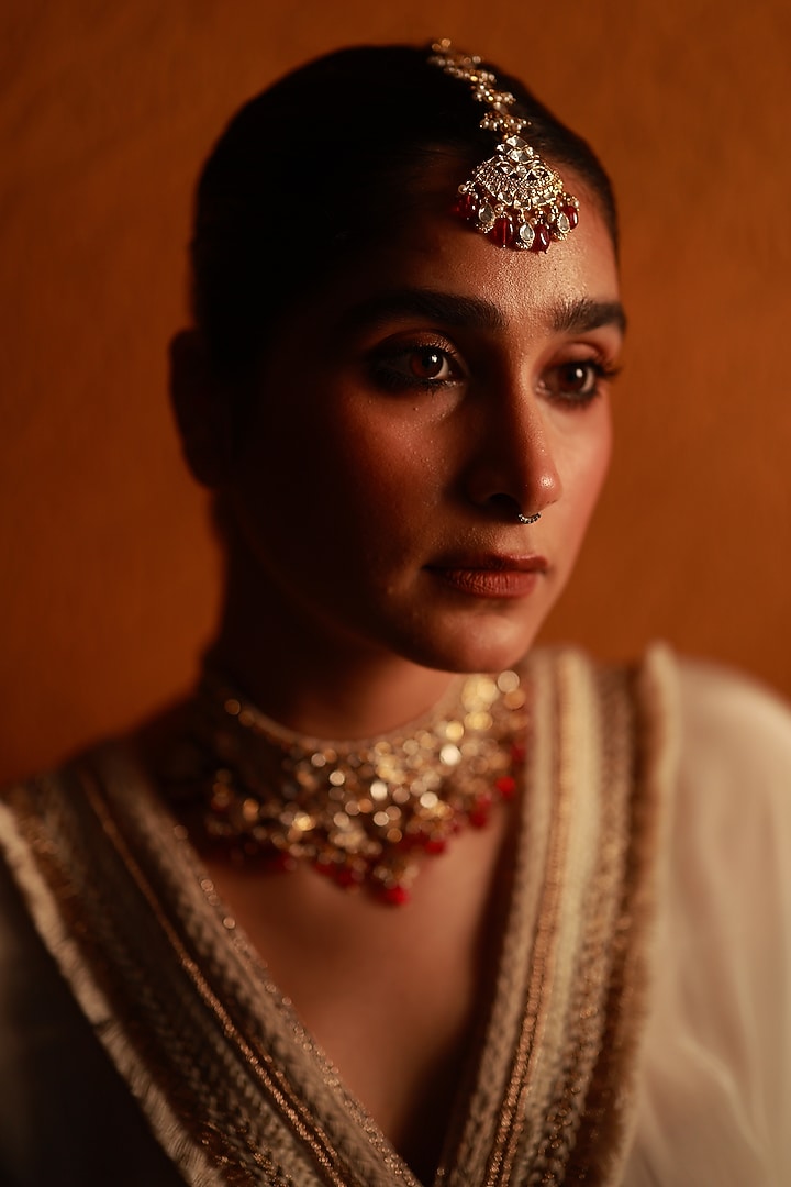 Gold Plated Kundan Polki & Ruby Maangtikka In Sterling Silver by Varq Jewels at Pernia's Pop Up Shop