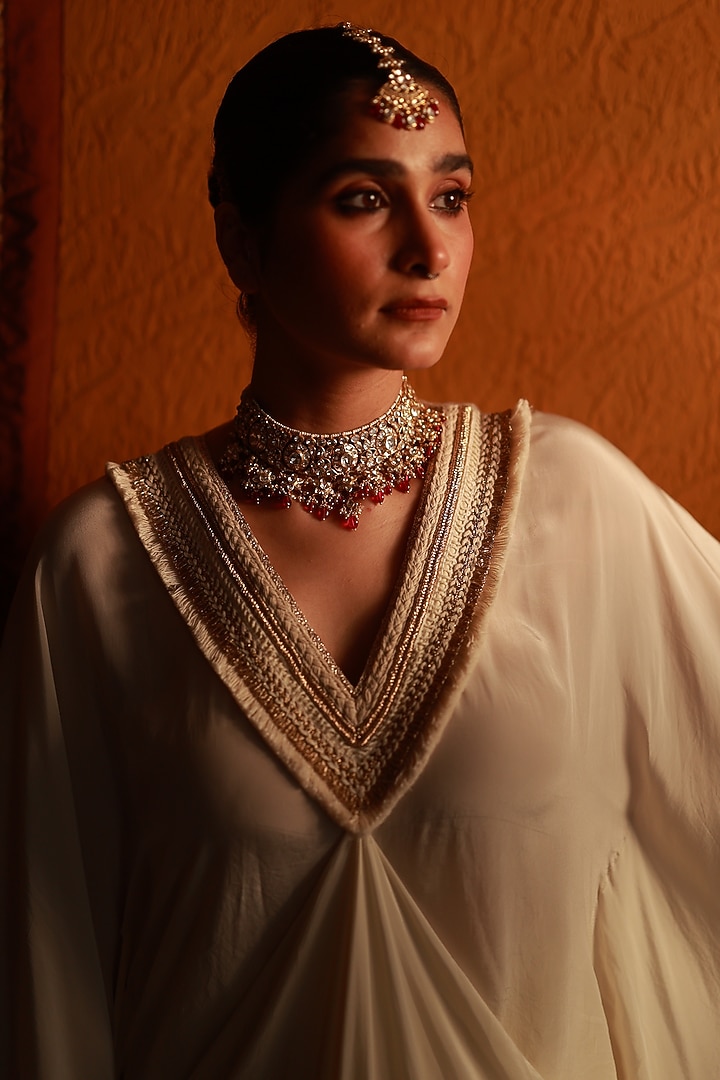 Gold Plated Kundan Polki & Ruby Maangtikka In Sterling Silver by Varq Jewels at Pernia's Pop Up Shop
