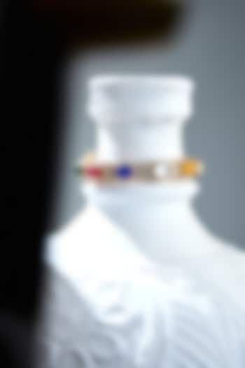 Gold Finish Navratna Gemstone Bracelet In Sterling Silver by Varq Jewels at Pernia's Pop Up Shop