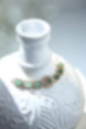 Gold Plated Green & White Stone Handcrafted Bracelet In Sterling Silver by Varq Jewels at Pernia's Pop Up Shop