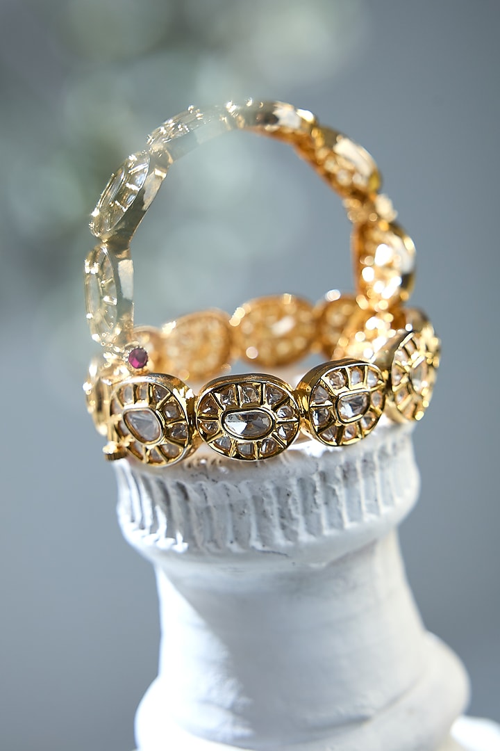 Gold Finish Gold Stone Handcrafted Bangles In Sterling Silver (Set Of 2) by Varq Jewels at Pernia's Pop Up Shop