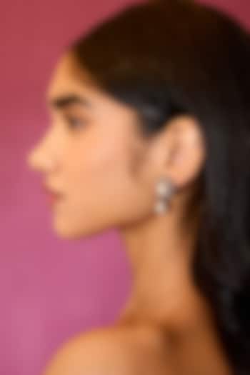 Gold Finish White & Gold Stone Jhumka Earrings In Sterling Silver by Varq Jewels at Pernia's Pop Up Shop