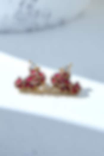 Gold Plated Red Stone Stud Earrings In Sterling Silver by Varq Jewels at Pernia's Pop Up Shop