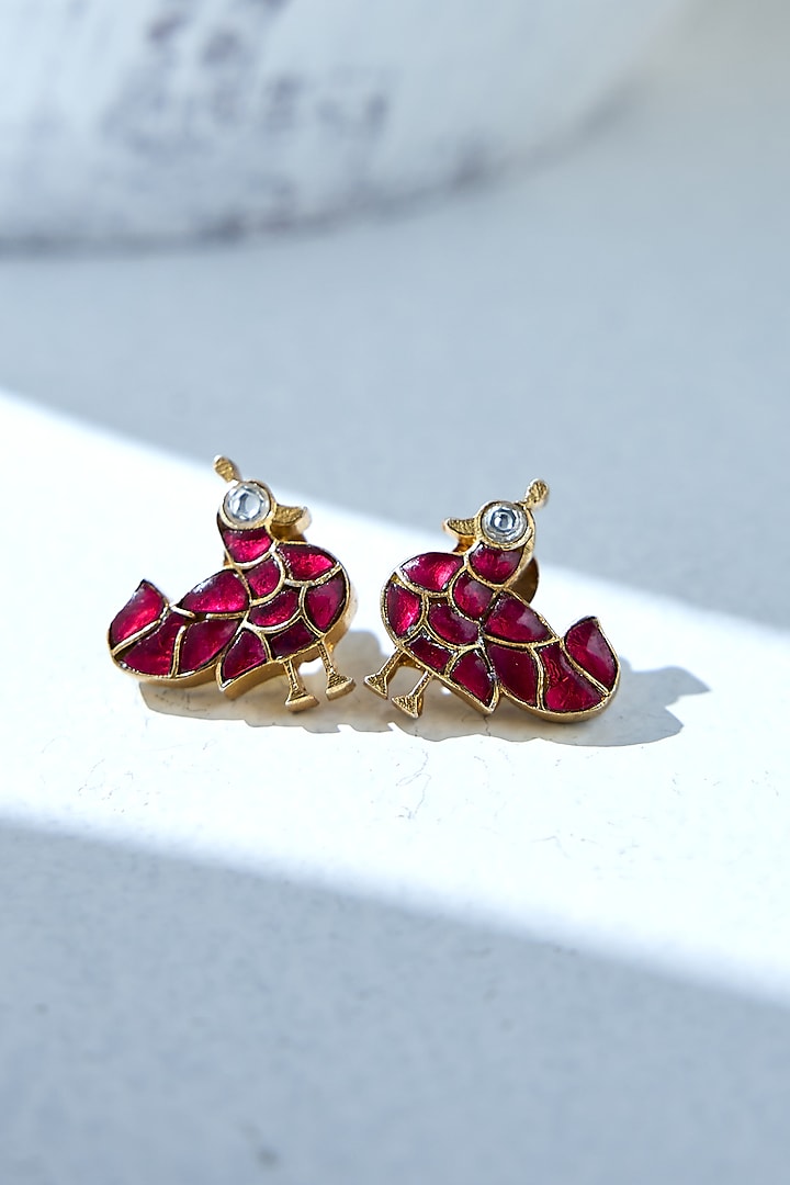Gold Plated Red Stone Stud Earrings In Sterling Silver by Varq Jewels at Pernia's Pop Up Shop
