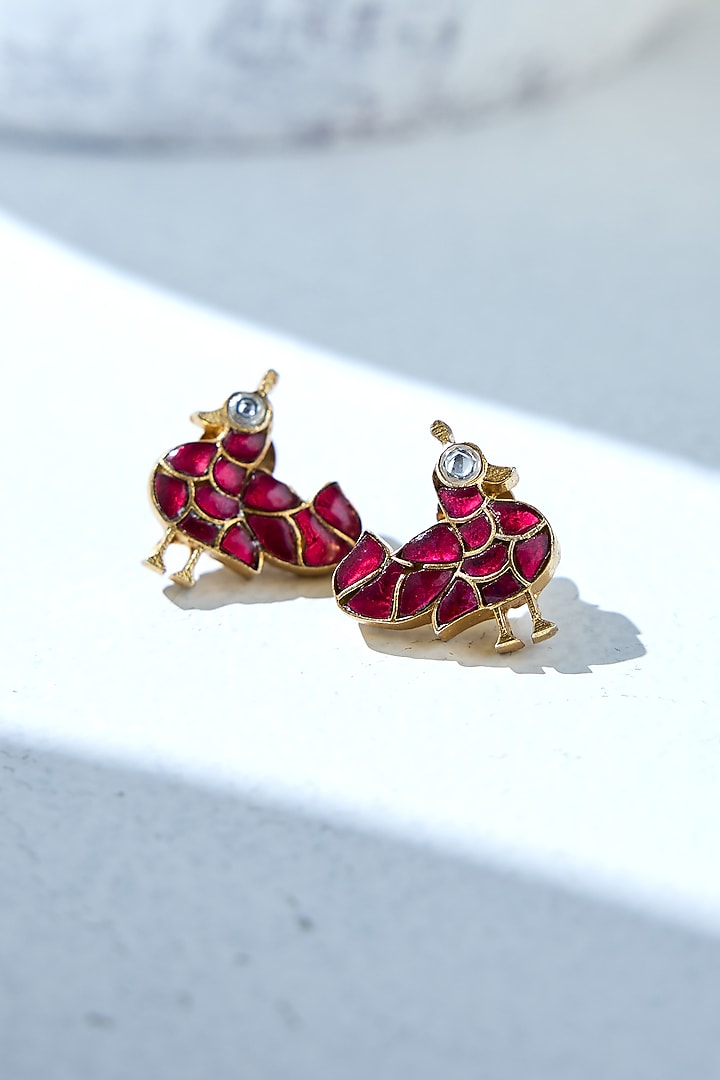 Gold Plated Red Stone Stud Earrings In Sterling Silver by Varq Jewels at Pernia's Pop Up Shop