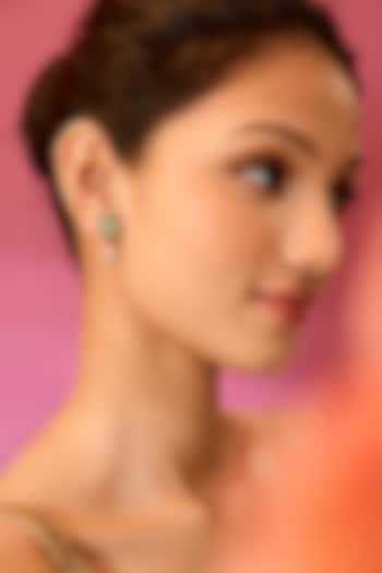 Gold Plated Green Stone Stud Earrings In Sterling Silver by Varq Jewels at Pernia's Pop Up Shop