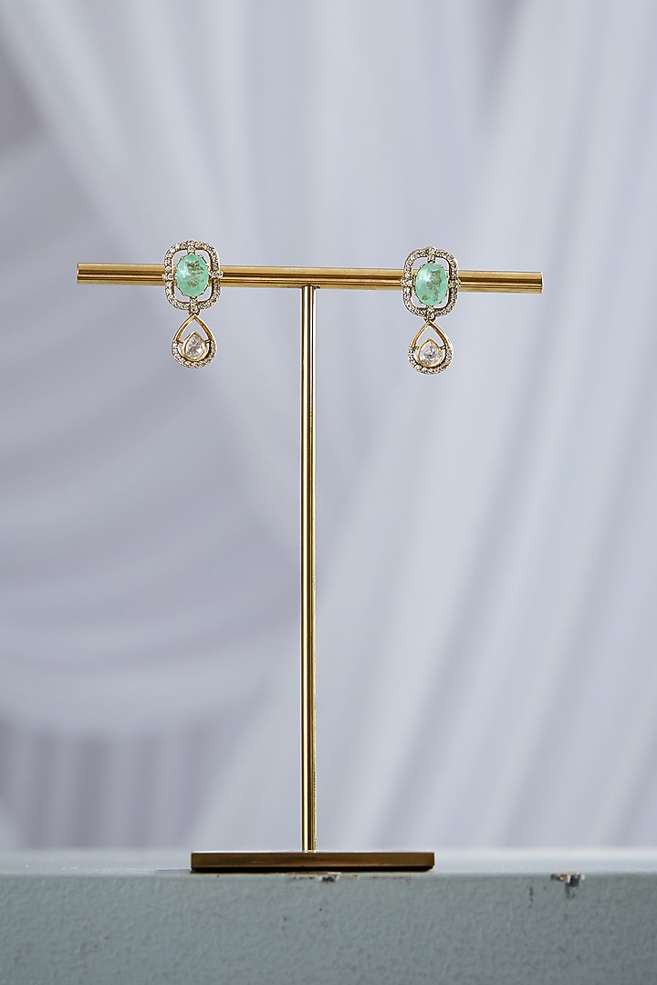Gold Plated Green Stone Stud Earrings In Sterling Silver by Varq Jewels at Pernia's Pop Up Shop