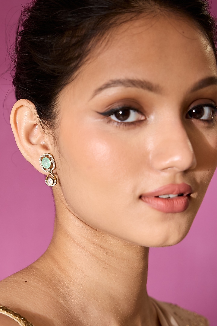 Gold Plated Green Stone Stud Earrings In Sterling Silver by Varq Jewels at Pernia's Pop Up Shop