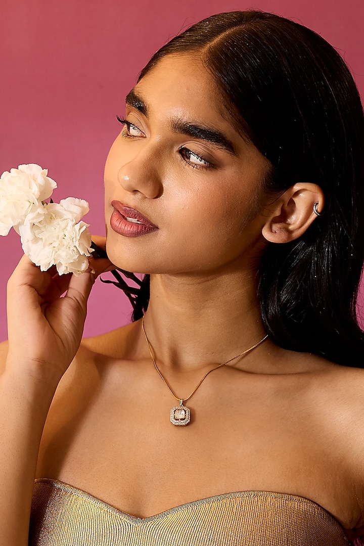 Gold Plated Square Kundan Pendant In Sterling Silver by Varq Jewels at Pernia's Pop Up Shop