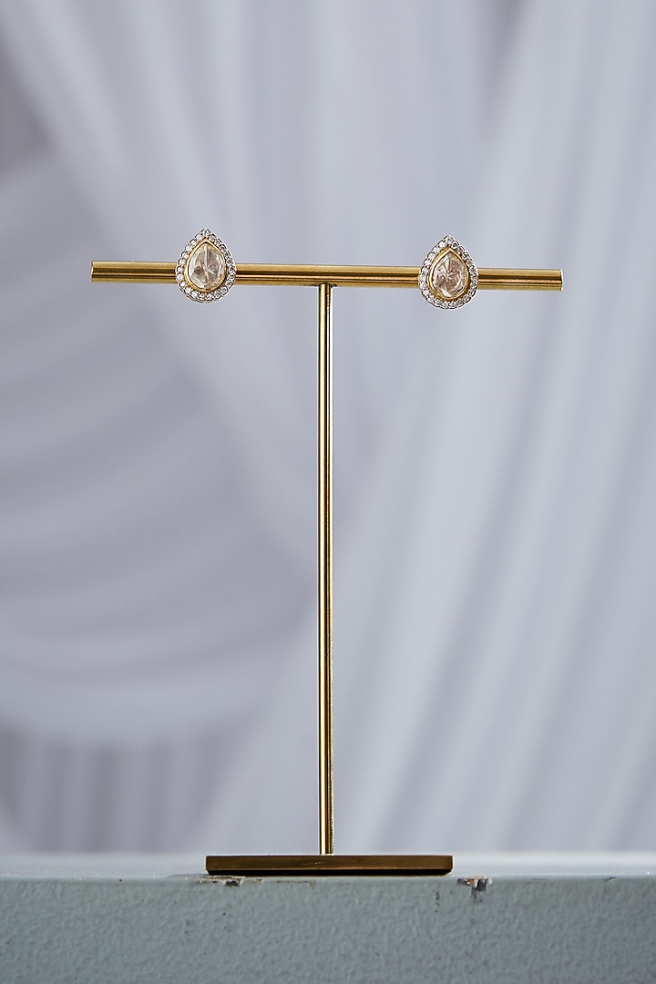 Gold Plated Moissanite Stone Stud Earrings In Sterling Silver by Varq Jewels at Pernia's Pop Up Shop