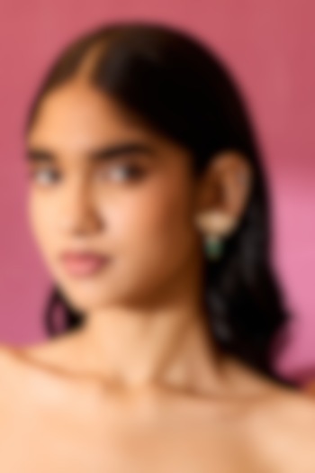 Gold Plated Green Stone Jhumka Earrings In Sterling Silver by Varq Jewels at Pernia's Pop Up Shop