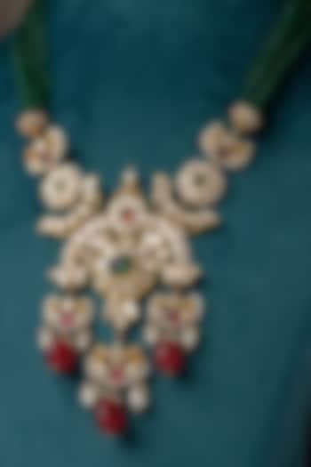 Gold Plated Moissanite Polki & Synthetic Stone Beaded Long Necklace by Varq Jewels at Pernia's Pop Up Shop