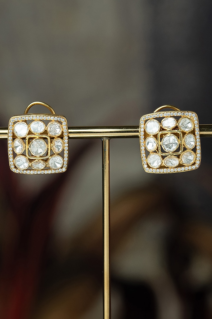 Gold Plated Moissanite Polki & Pearl Enameled Choker Necklace Set In Sterling Silver by Varq Jewels at Pernia's Pop Up Shop