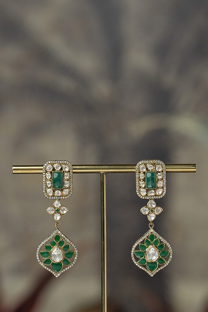 Gold Plated Moissanite Polki & Multi-Colored Stone Choker Necklace Set In Sterling Silver by Varq Jewels at Pernia's Pop Up Shop