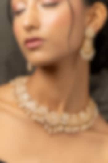 Gold Plated Moissanite Polki & Pearl Necklace Set In Sterling Silver by Varq Jewels at Pernia's Pop Up Shop