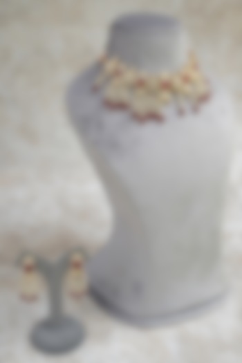 Gold Plated Moissanite Polki & Red Stone Beaded Necklace Set In Sterling Silver by Varq Jewels at Pernia's Pop Up Shop