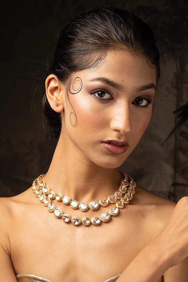 Gold Plated Moissanite Polki Necklace In Sterling Silver by Varq Jewels at Pernia's Pop Up Shop