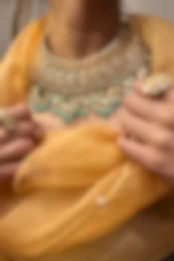 Gold Plated Moissanite Polki & Mint Beaded Necklace In Sterling Silver by Varq Jewels at Pernia's Pop Up Shop