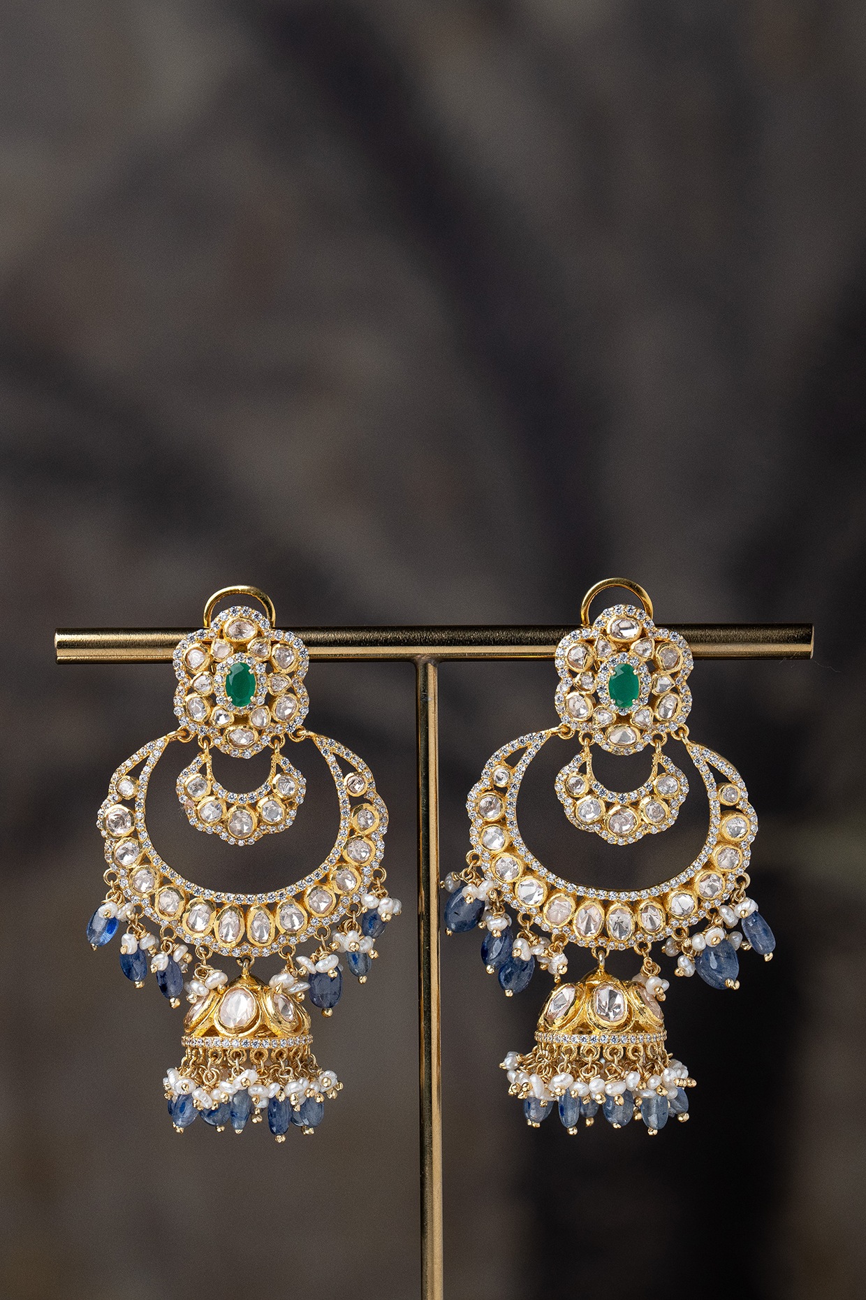 Gold Plated Kundan Polki Chandbali Earrings Design by Kiara at Pernia's Pop  Up Shop 2024
