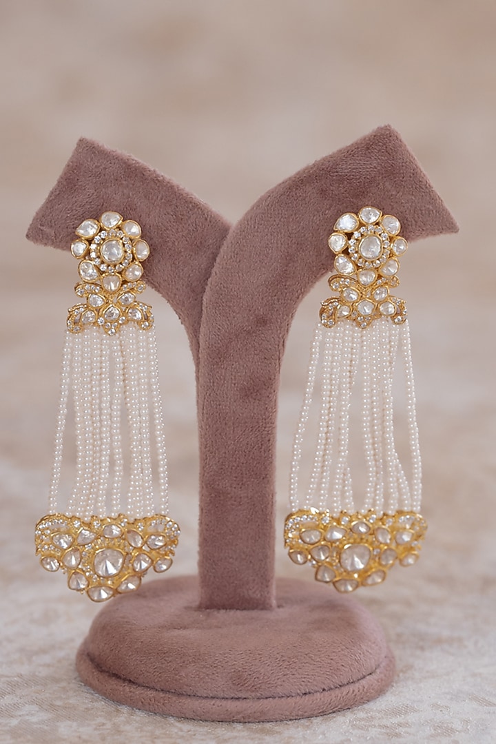 Gold Plated Moissanite Polki & Zirconia Dangler Earrings In Sterling Silver by Varq Jewels at Pernia's Pop Up Shop