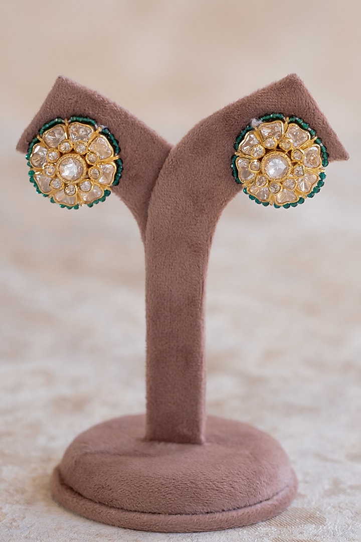 Gold Plated Moissanite Polki & Zirconia Stud Earrings In Sterling Silver by Varq Jewels at Pernia's Pop Up Shop
