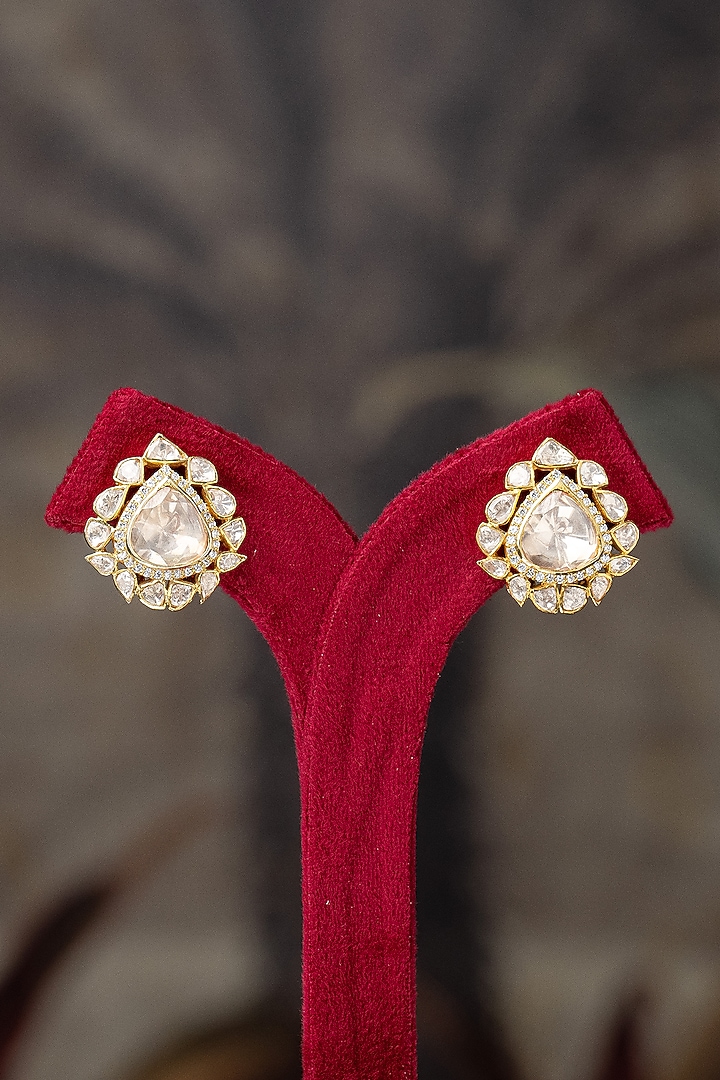 Gold Plated Moissanite Polki & Zirconia Stud Earrings In Sterling Silver by Varq Jewels at Pernia's Pop Up Shop
