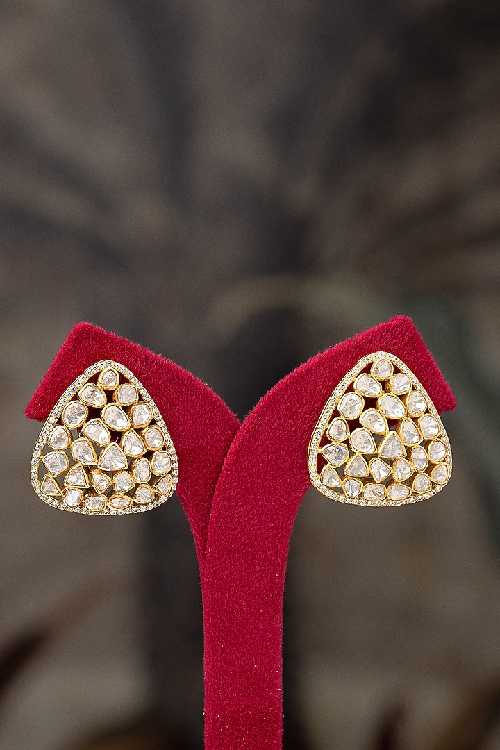 Gold Plated Moissanite Polki & Zirconia Stud Earrings In Sterling Silver by Varq Jewels at Pernia's Pop Up Shop