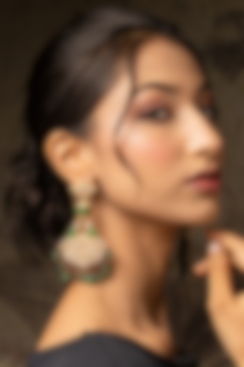 Gold Plated Moissanite Polki & Green Synthetic Stone Dangler Earrings In Sterling Silver by Varq Jewels at Pernia's Pop Up Shop
