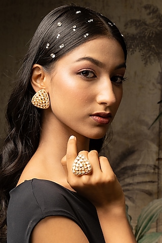 Gold Plated Moissanite Polki & Zirconia Ring In Sterling Silver by Varq Jewels