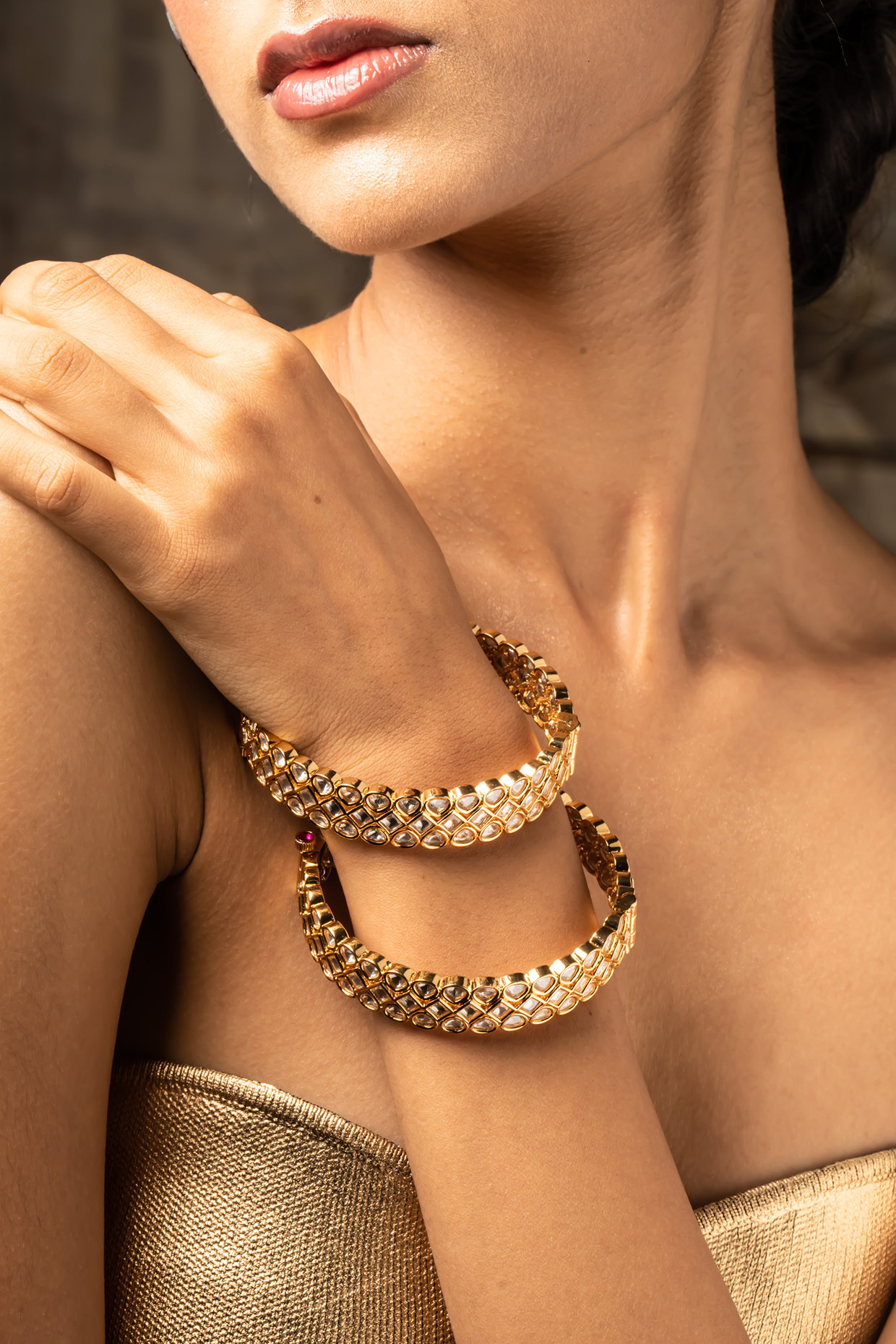Two Strand Necklace Gold-plated Sterling Silver with Polki Diamonds Two Strand Necklace Gold-plated Sterling Silver with Polki Diamonds