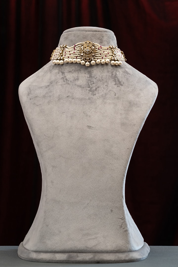 Gold Plated Pearl Floral Necklace Set In Sterling Silver by Varq Jewels at Pernia's Pop Up Shop