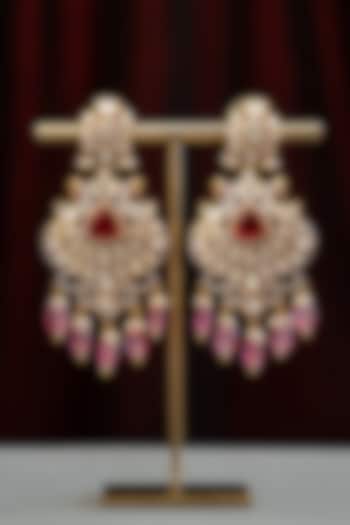 Gold Plated Ruby Stone & Moissanite Embellished Jhumka Earrings In Sterling Silver by Varq Jewels at Pernia's Pop Up Shop