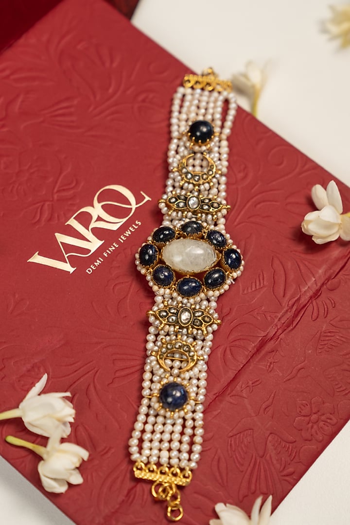 Gold Plated Pearl & Beaded Bracelet In Sterling Silver by Varq Jewels at Pernia's Pop Up Shop