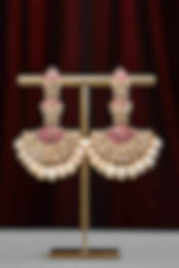 Gold Plated Ruby Stone & Pearl Jhumka Earrings In Sterling Silver by Varq Jewels at Pernia's Pop Up Shop