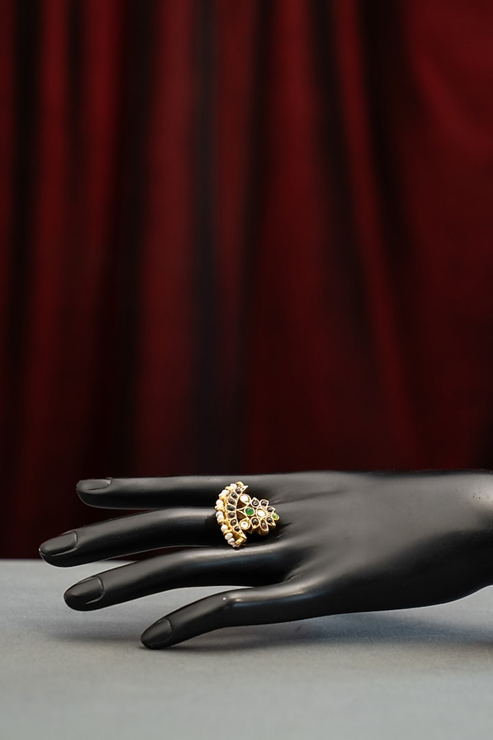 Gold Plated Green & Pink Stone Ring In Sterling Silver by Varq Jewels at Pernia's Pop Up Shop