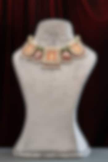 Gold Plated Peacock Pearl & Green Stone Enameled Handcrafted Necklace In Sterling Silver by Varq Jewels at Pernia's Pop Up Shop