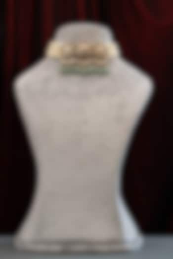 Gold Plated Pearl & Moissanite Stone Handcrafted Choker Necklace Set In Sterling Silver by Varq Jewels at Pernia's Pop Up Shop