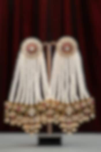 Gold Plated Kundan Polki & Emerald Stone Chandbali Earrings In Sterling Silver by Varq Jewels at Pernia's Pop Up Shop