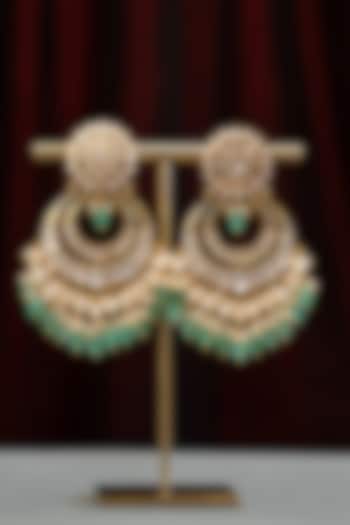 Gold Plated Moissanite Stone & Emerald Beaded Jhumka Earrings In Sterling Silver by Varq Jewels at Pernia's Pop Up Shop