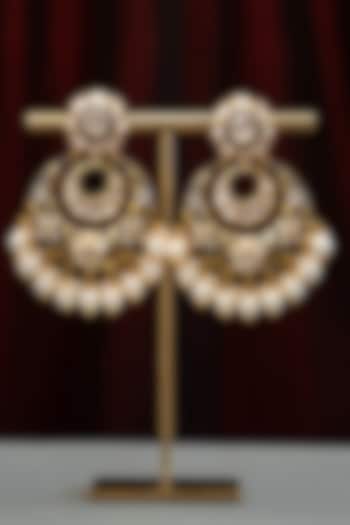 Gold Plated Moissanite Stone & Pearl Jhumka Earrings In Sterling Silver by Varq Jewels at Pernia's Pop Up Shop