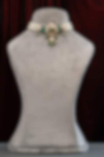 Gold Plated Pearl & Moissanite Stone Handcrafted Choker Necklace Set In Sterling Silver by Varq Jewels at Pernia's Pop Up Shop