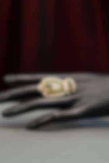 Gold Plated Pearl & Green Stone Ring In Sterling Silver by Varq Jewels at Pernia's Pop Up Shop