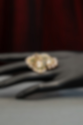 Gold Plated Pearl & Green Stone Ring In Sterling Silver by Varq Jewels at Pernia's Pop Up Shop