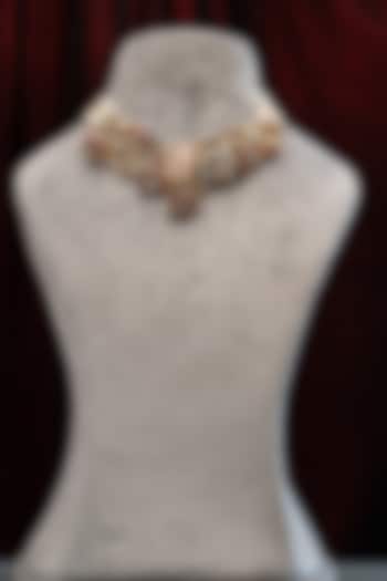 Gold Plated Pearl & Moissanite Stone Necklace In Sterling Silver by Varq Jewels at Pernia's Pop Up Shop
