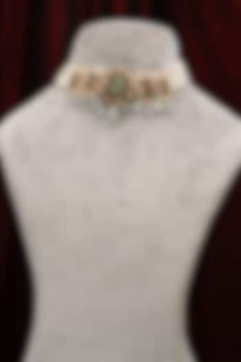 Gold Plated Kundan Polki & Moissanite Stone Floral Necklace In Sterling Silver by Varq Jewels at Pernia's Pop Up Shop